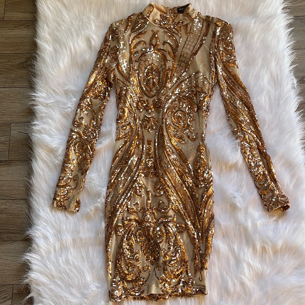 Rose gold mesh sequin dress